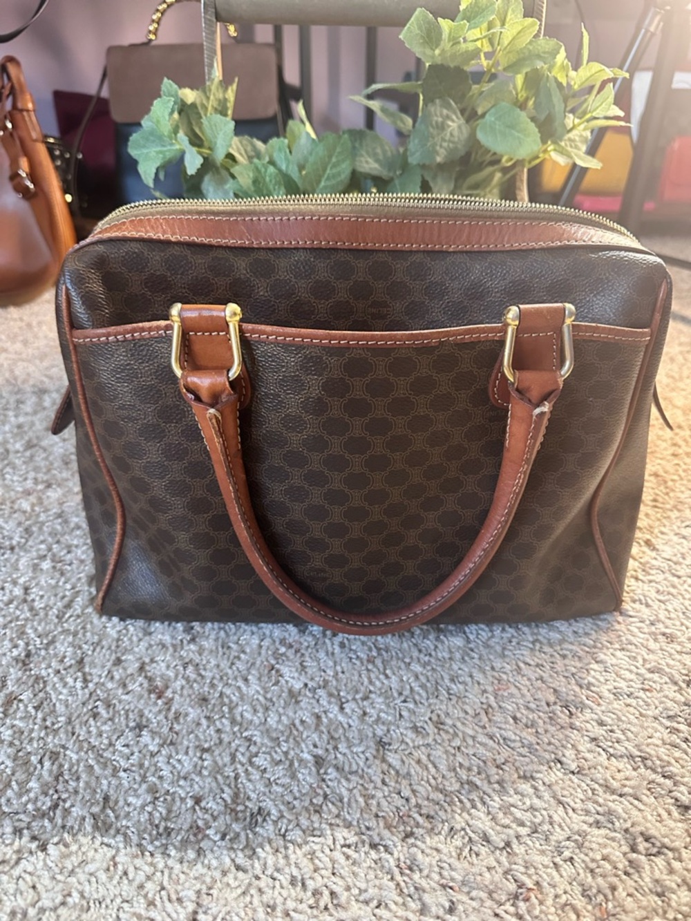 Celine Brown and Tan Macadam Canvas Satchel - Picture 2 of 13